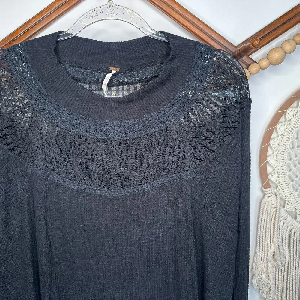 Free People Black Spring Valley Long Sleeve Top